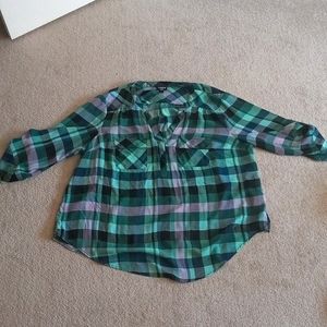 Green plaid mid sleeve XL Torrid blouse